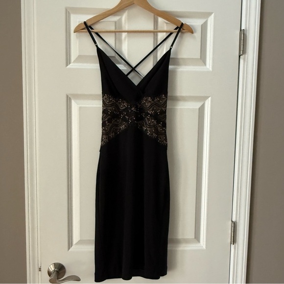 VTG 90s NICOLE MILLER Black/Pink Lace Bodycon Dress Vintage Y2K Whimsygoth Sz8 - Picture 1 of 8